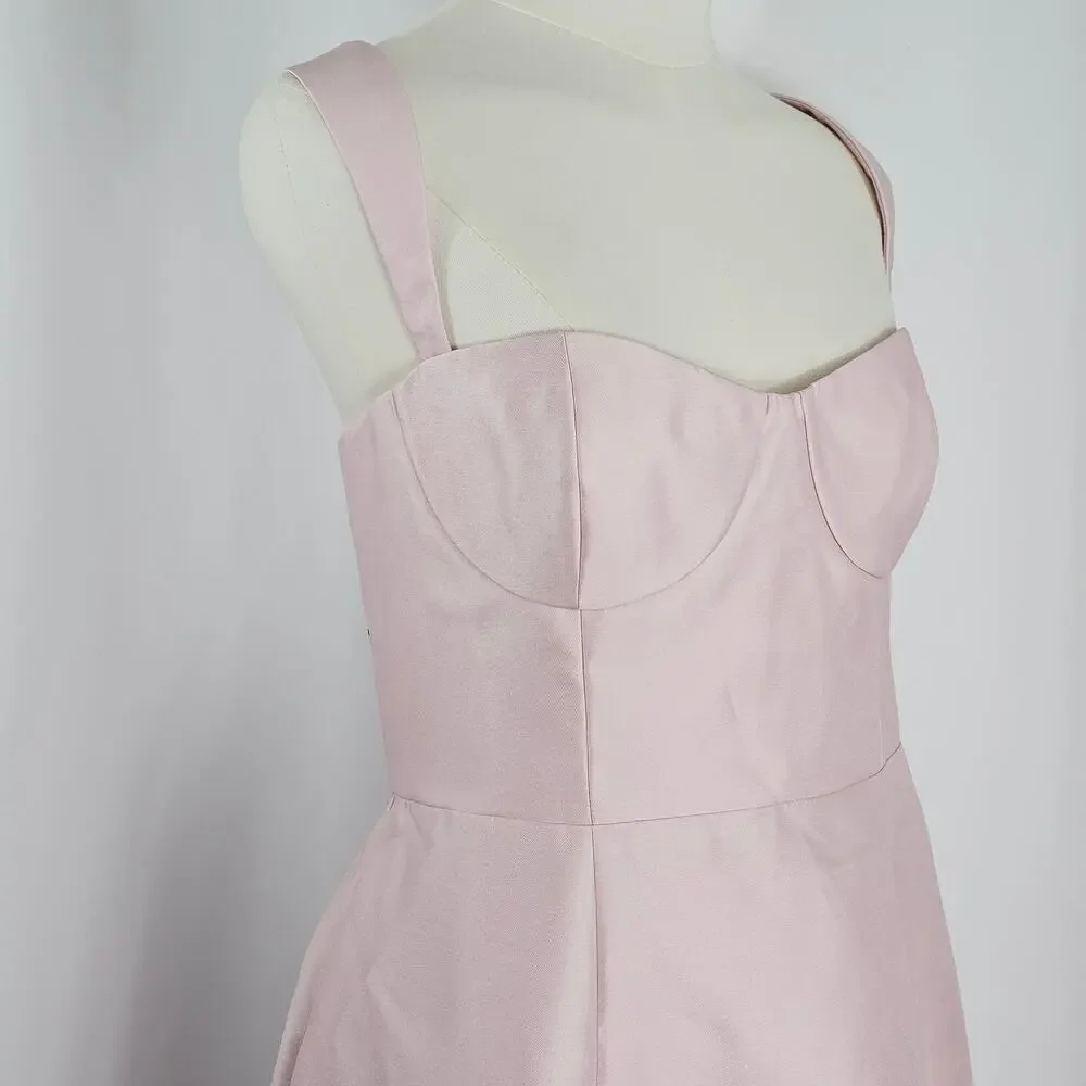 Alfred Sung Pink Bustier Lace Up Back Pocketed Satin Gown Women's Size 12R NWOTF - Picture 9 of 16